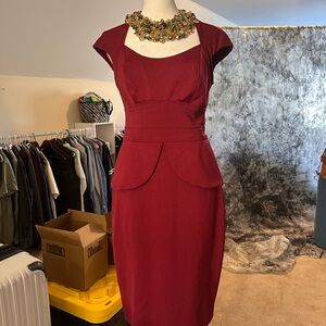 Gorgeous Maggy London Wine Peplum Dress - Size 6, Perfect Condition!